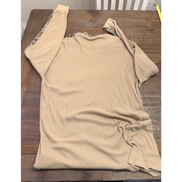 American Worker Shirt Mens XL Tan Thermal Waffle Knit Camo Trim Long Sleeve - Picture 6 of 9